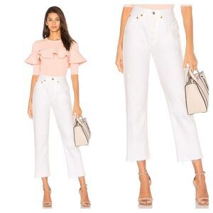 RE DONE Originals High Rise Stove Pipe Jeans White Cropped Raw Hem Size 26